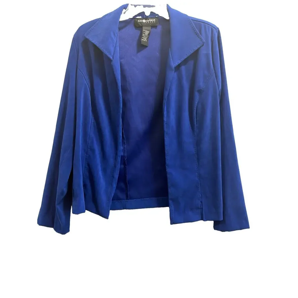 Sag Harbor Royal Blue Faux Suede Light Weight Jacket Sz 12 Black Stitch Detail